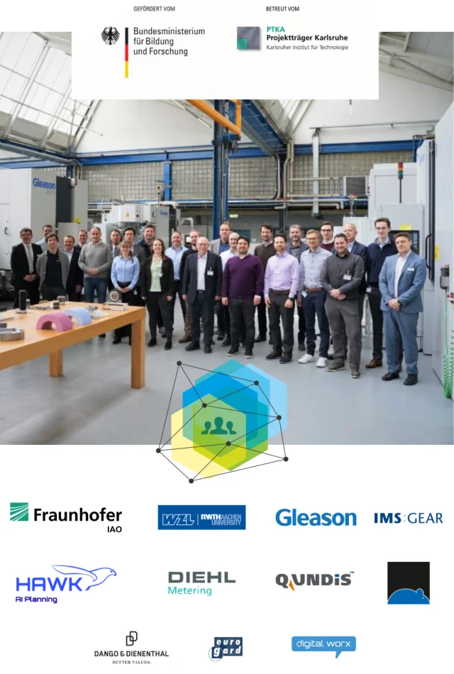 Historical agileASSEMBLY graphic with group photograph, project mark, funding and participating organisations.